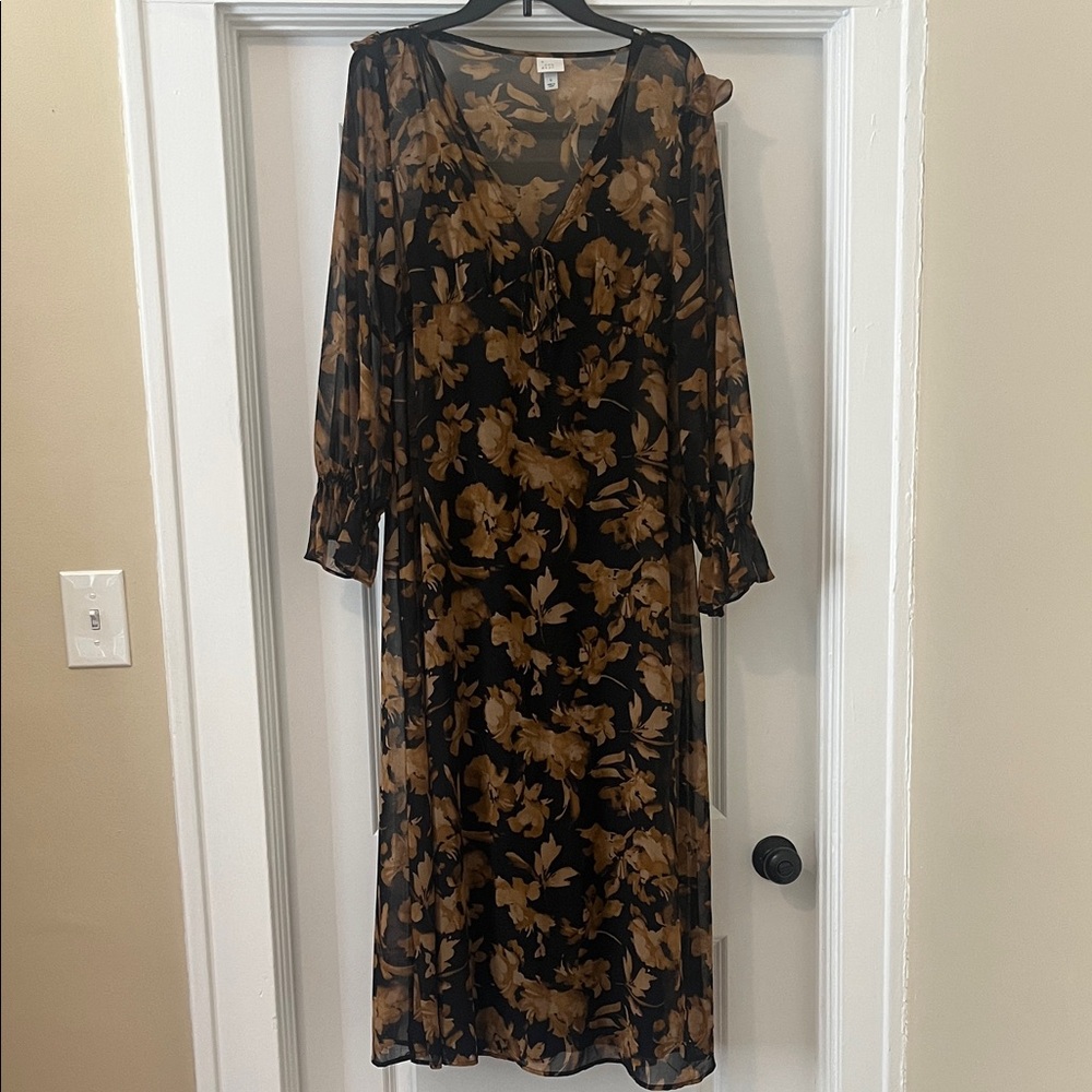 a new day Black Sheer Maxi Dress with Brown Floral Print